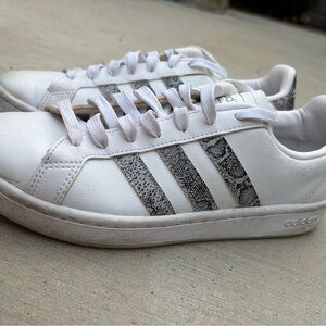 Adidas White Sneakers with Textured Stripes